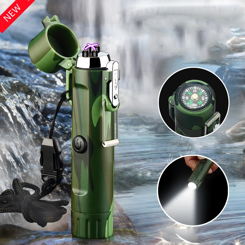 

2022 Hot Selling Flameless Double Arc Plasma USB Metal Lighter Suitable for Outdoor Camping Survival Waterproof and Wind proof