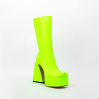 new winter mid calf boots11cm square head side zipper high heels 5cm waterproof platform 22 colors short plush leather boots 45