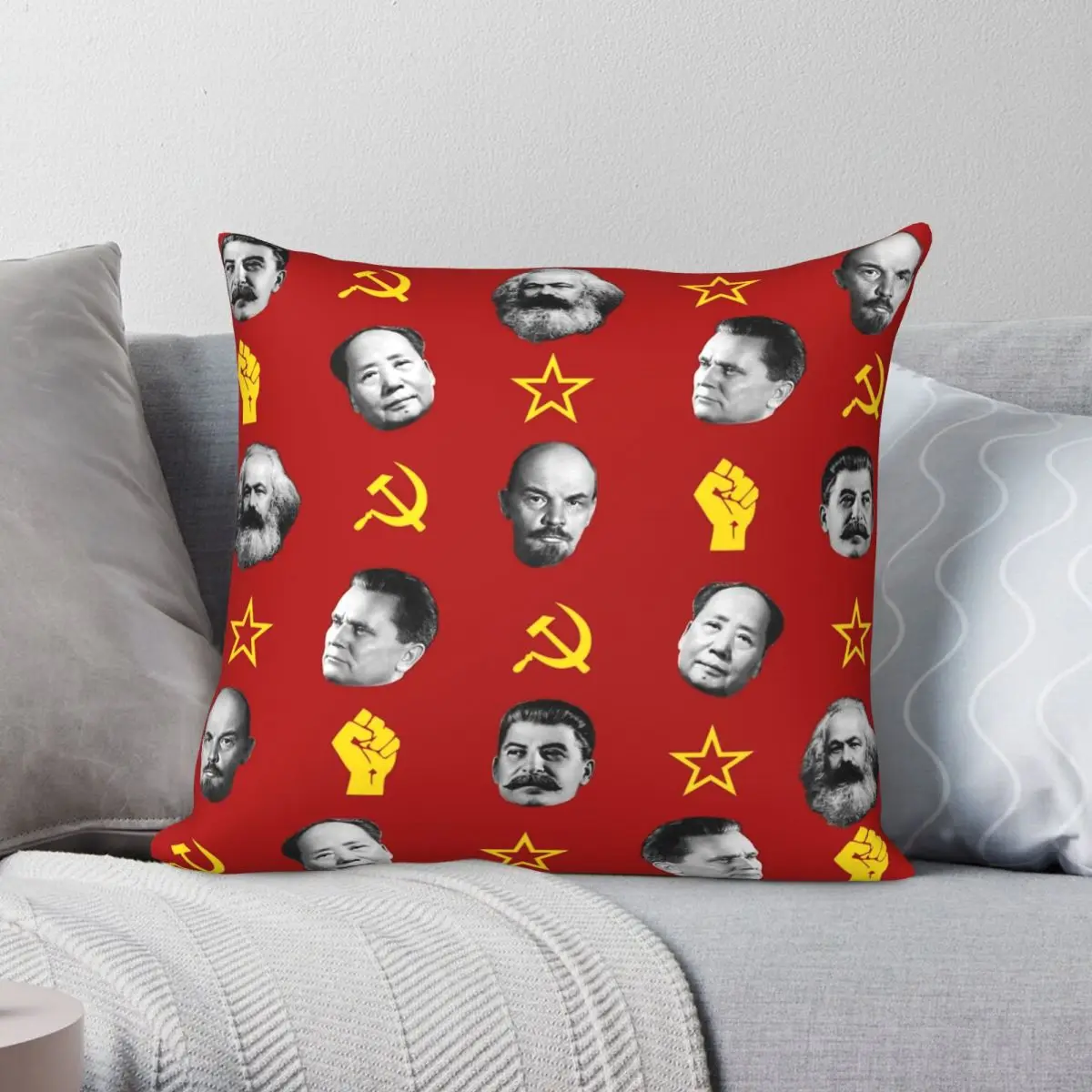 

Квадратная подушка с коммунистическими лидерами, чехол из полиэстера, льна, бархата, с принтом, на молнии, декоративная подушка, чехол, оптов...