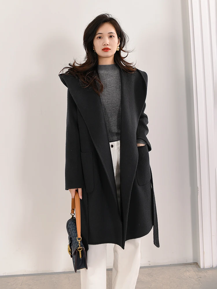 Eknr24 Новое зимнее двустороннее флисовое пончо женское пальто средней длины с