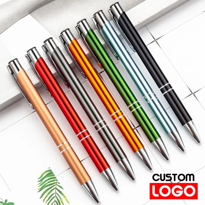 

100pcs/Lot Glossy Metal Ball Pen Custom Engraved Text Customizable Logo Diy Name Wedding Witness Gift Business Advertising Pen