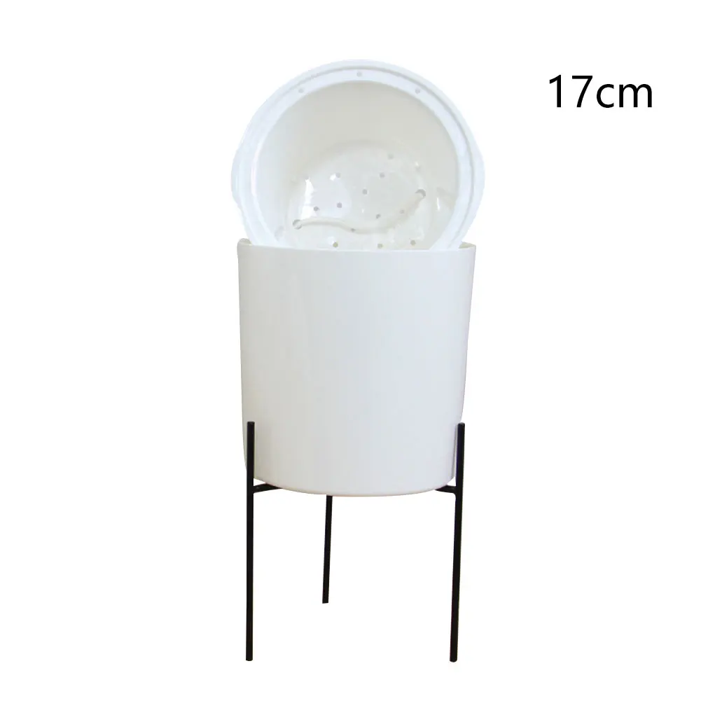 

Green Planter Simple Balcony Vase With Iron Stand Self Watering Garden Nordic Style Indoor Decorative Office Flowerpot Set Home