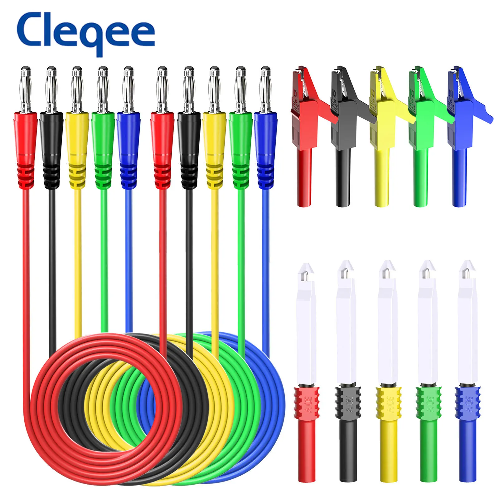 

Cleqee P1043B Multimeter Test Leads Kit 4mm Banana Plug with Safety Piercing Test Probes Crocodile Alligator Clips 1000V 10A