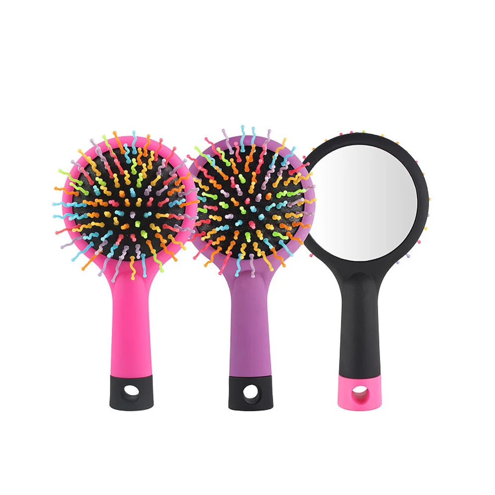 

Rainbow Volume Brush With Mirror,Anti-static Haircare Hair Hot Comb,Massage Airbag Curls&Wig Hair Brush Women,Barber Accessories