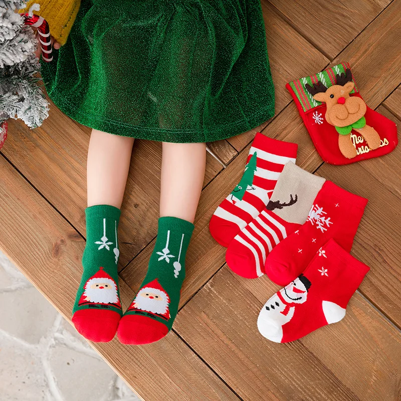

New Winter Baby Girls Christmas Socks Toddler Red Cartoon Mid Tube Socks Soft Cotton Kids Sock Newborn Gift Socken