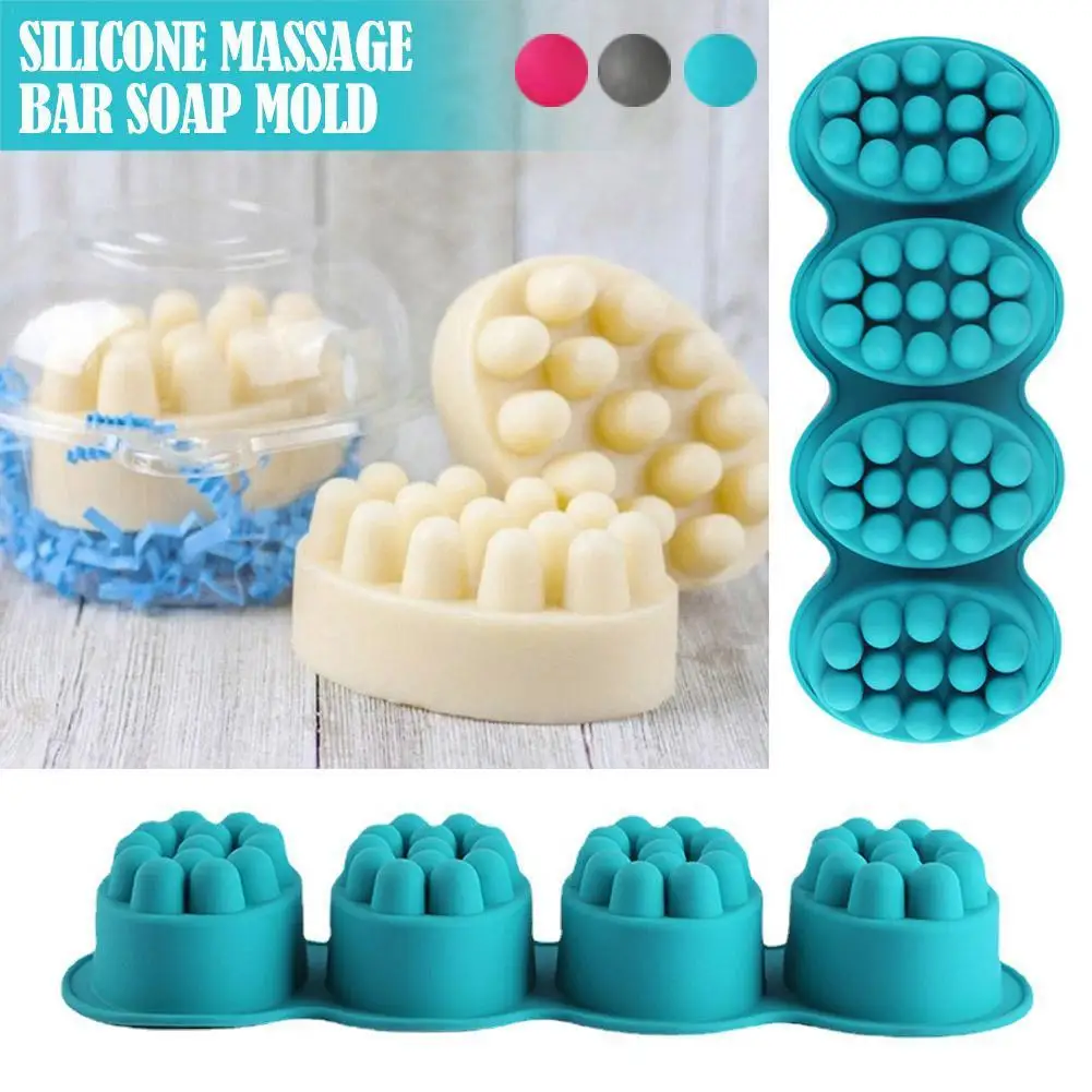 

4 Cavity Silicone Soap Mold for Massage Therapy Bar Soap Making Tools DIY Homemade Oval Spa Soaps Mould Silicone Soap Form R1G7