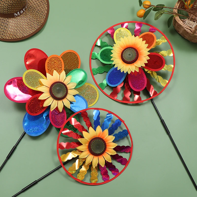 

Double Layer Sequin Sunflower Windmill Wind Spinner Colorful Pinwheel Home Garden Yard Decoration Kids Baby Outdoor Toys