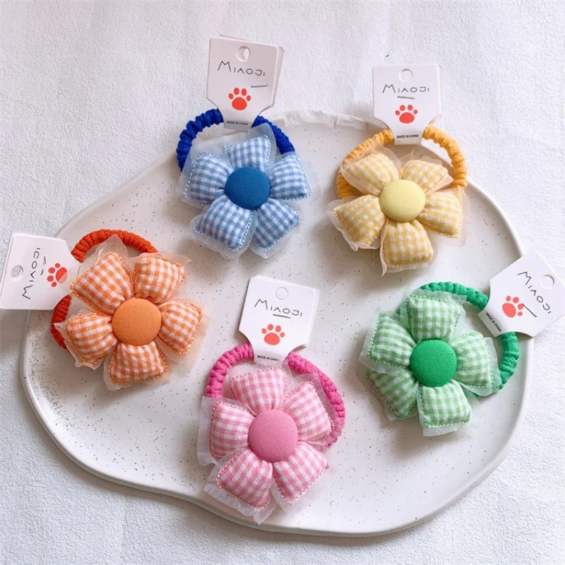 

Новинка 2023, модные детские аксессуары для волос «конский хвост», милая цветная сетчатая шнуровка для волос в клетку для девочек, тканевая Цветочная повязка для волос