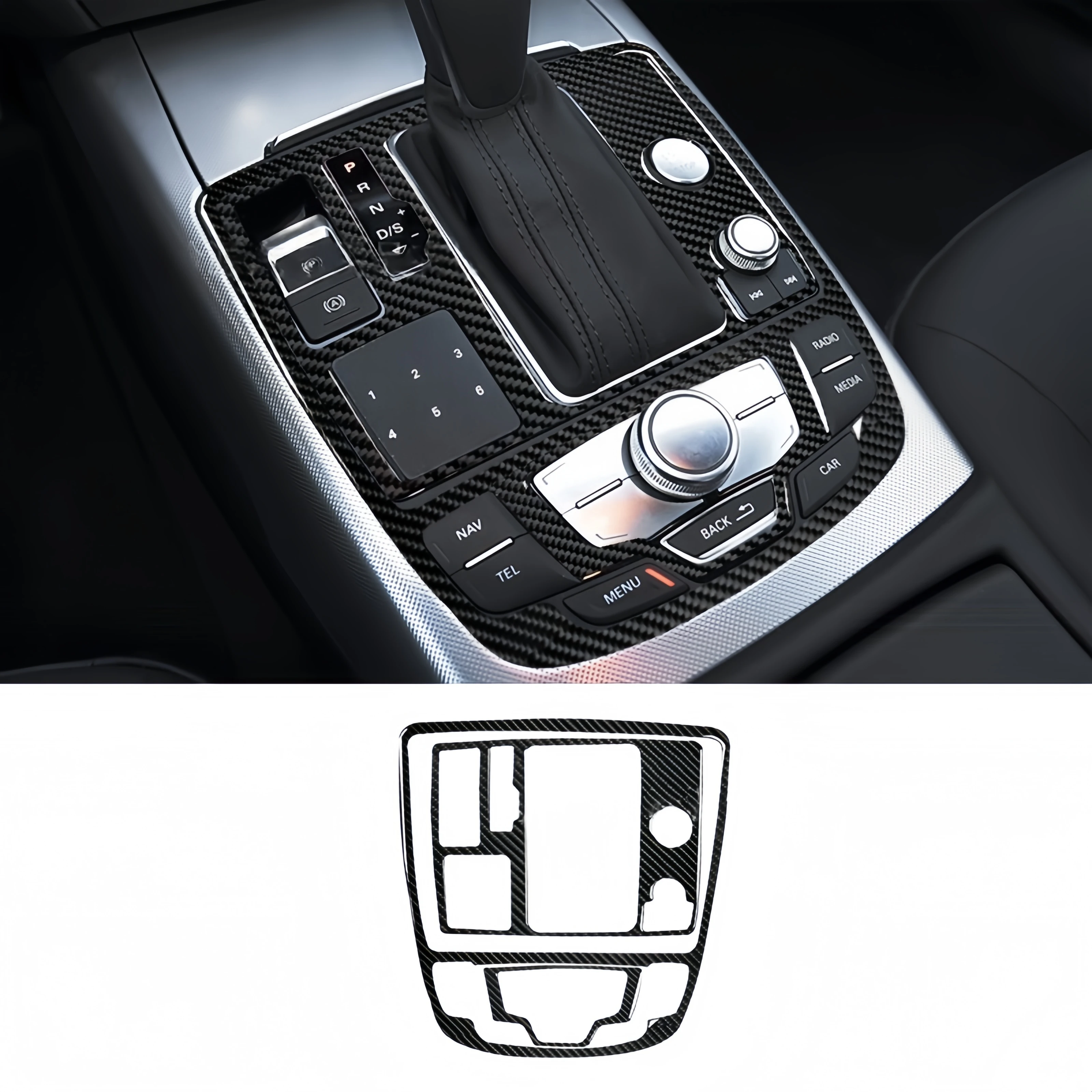 Фото Для Audi A6 S6 C7 A7 S7 4G8 2012-2018 углеродное волокно, центральная консоль автомобиля, приборная панель, панель переключения передач, накладка, наклейка, аксессуары №5