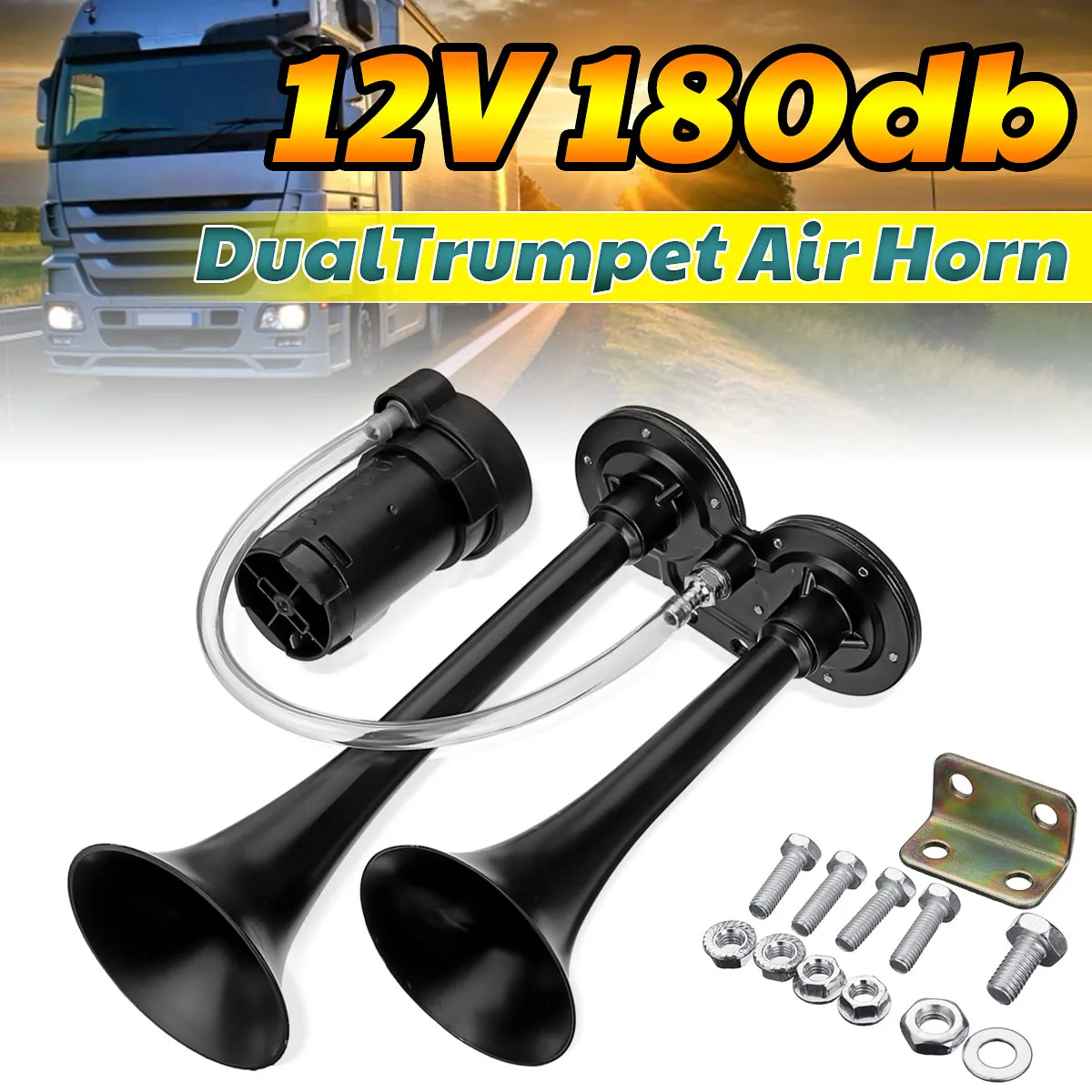 

180DB 12V Dual Trumpets Super Loud Electric Solenoid Valve Car Electric Air Horn Speaker For Vehicle Car SUV Truck Lorry RV Boat