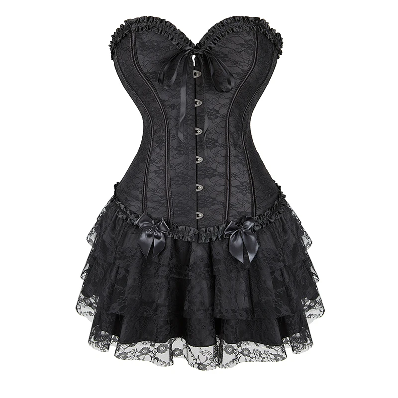 

Sexy Corset Dress Overbust Corset Top Lace Floral tutu Skirt Plus Size Steampunk Gothic Corset Mini Dresses Purple Green Black
