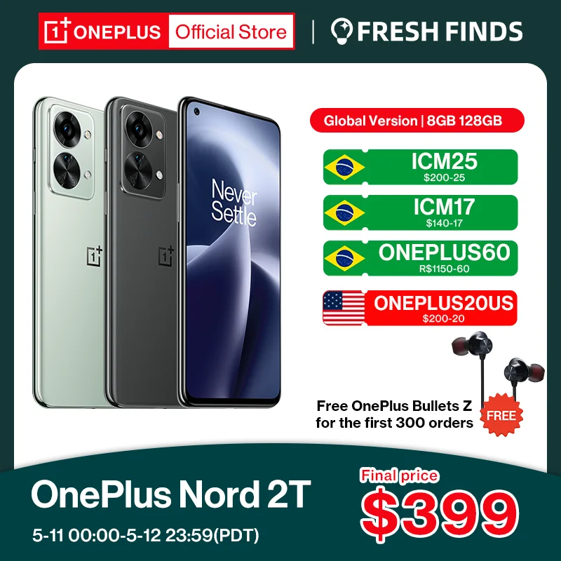 Новое поступление OnePlus Nord 2T MTK Dimensity 1300 5G смартфоны 8 ГБ 128 Гб мобильный телефон 80 Вт Быстрая зарядка 90 Гц AMOLED Android