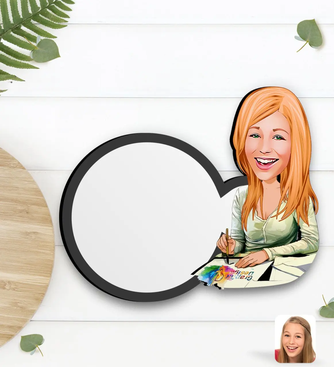 

Персонализированный женский графический дизайнер, карикатура на деревянную чашку