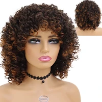 gnimegil curly wig brown short kinky curls synthetic hair afro american wigs for women mixed brown heat resistant wig with bangs