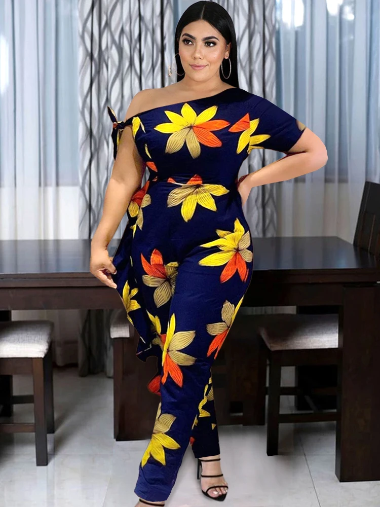 

Jumpsuits for Women 2023 Elegant Floral Print Skew Shoulder Floral Printed High Waist Overalls Ladies Evening Cocktail Party 4XL
