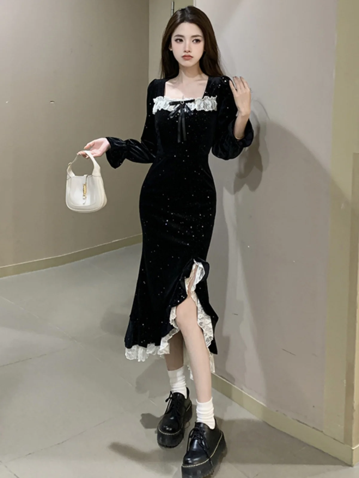 Супер красивое изящное бархатное платье осеннее больших размеров для полных