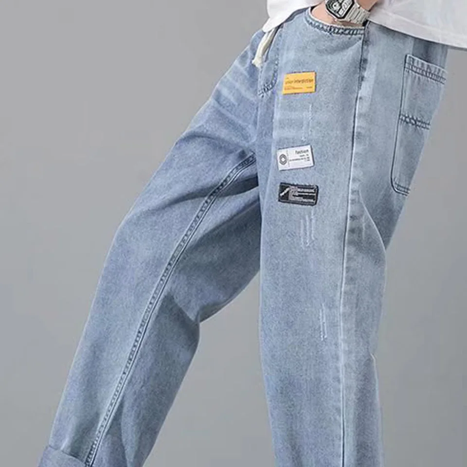 Jeans Men's Spring And Autumn Korean Version Trendy Brand Loose Straight Light Nine-Point Casual Trousers Versatile Trousers A09