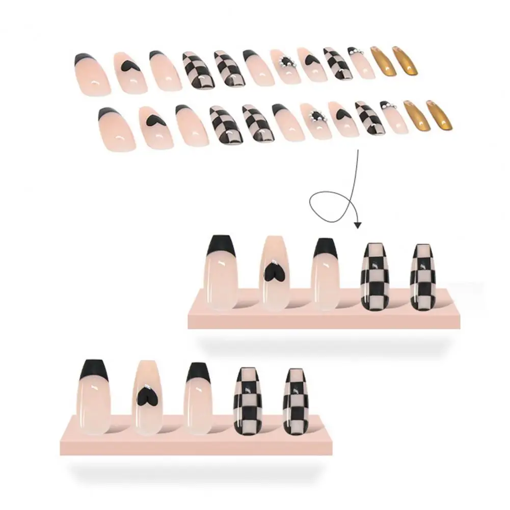 Черные шахматные накладные ногти с полным покрытием 24 шт. новинка 2021 прозрачные