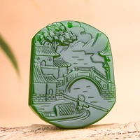 landscape green jade pendant necklace chinese fashion jewelry natural jadeite carved charm amulet gemstone gifts for women men