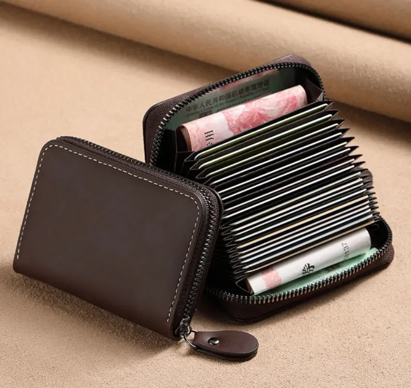 

Fashion Retro Man Women Business Card Holder Credit/ID/Bank Card Holder Case Nubuck Leather Mini Wallet Bag Zipper Coin Purse