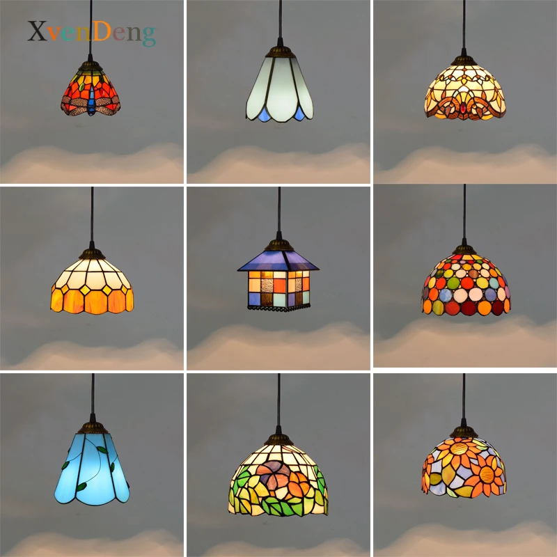 Витражные подвесные светильники Тиффани в винтажном средиземноморском стиле