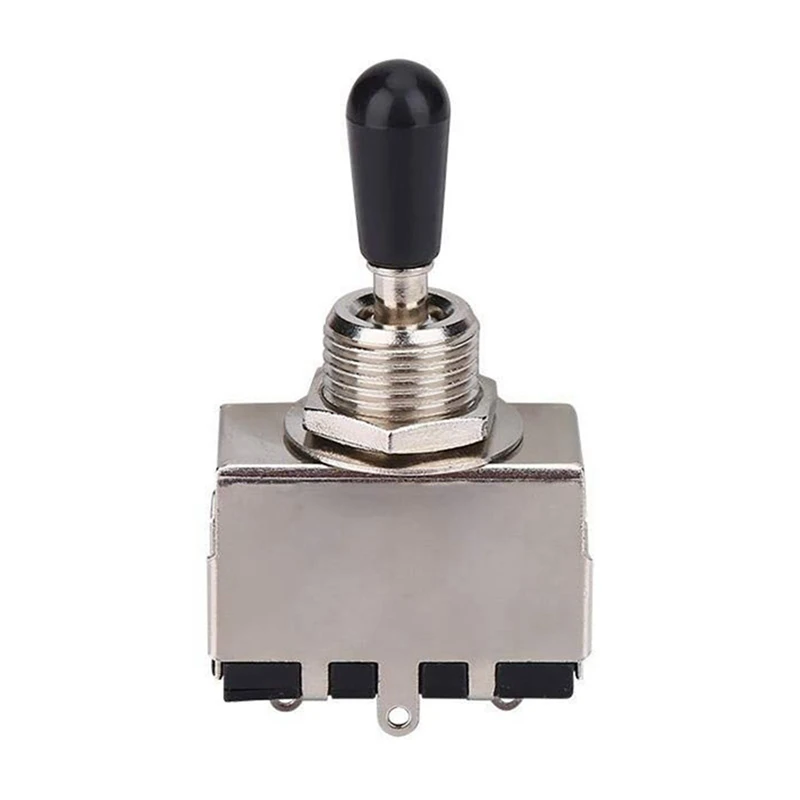 

4Pc Guitar 3 Way Toggle Switch, Metal Enclosed 3 Way Selector Switch With Black Tip Knob Replacement Part