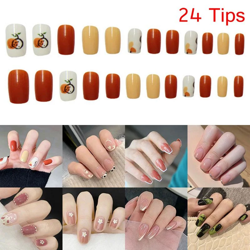 

24pcs/Bag Short/Round False Nail Artificial Press On Nail Gradient Detachable Fake Nails French Nail