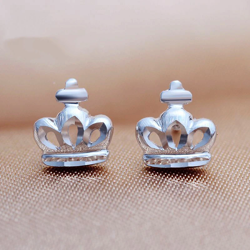 

Holy Glitzy Crown Cross Platinum PT950 Stud Piercing Earrings for Women Lady Female Upscale Office Daily Jewelry Gift