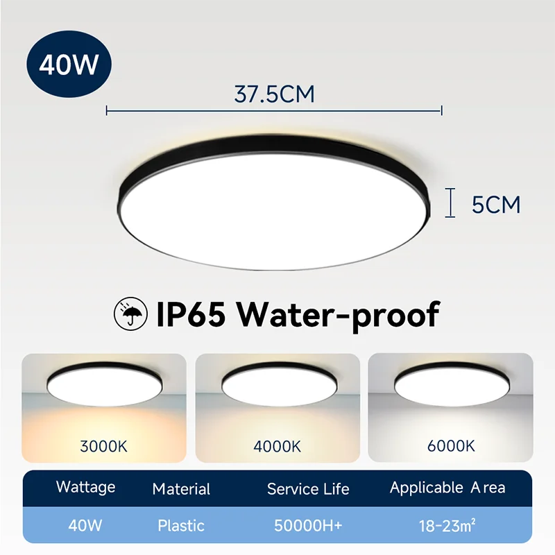 

Водонепроницаемый светильник для ванной комнаты, потолочный светодиодный потолочный светильник 18 Вт, 30 Вт, 40 Вт, круглый светодиодный потолочный светильник для кухни, гостиной, туалета, 220 В