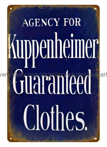 Коллекция 1920 года агенты по производству мужской одежды Kuppenheimer металлический