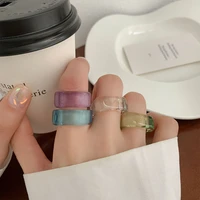 2022 fashion korean transparent candy colorful acrylic irregular geometric square resin ring for women party jewelry accessories