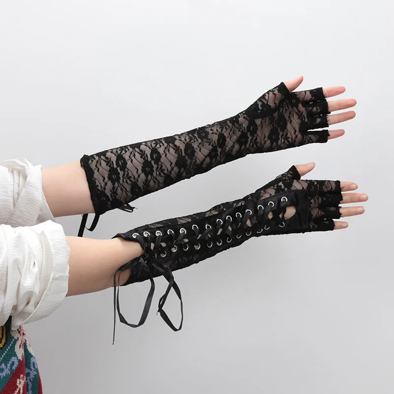 Новые готические длинные перчатки женские сексуальные цветочные кружевные с