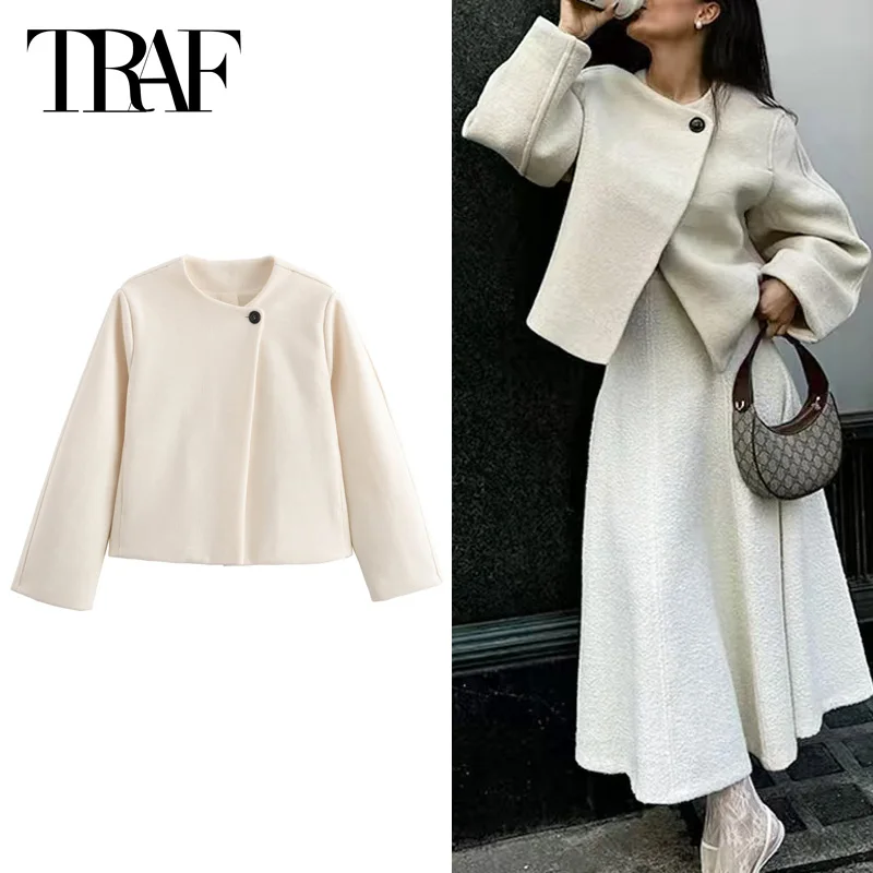 TRAF укороченные шерстяные парки 2024 женская теплая зимняя куртка осеннее