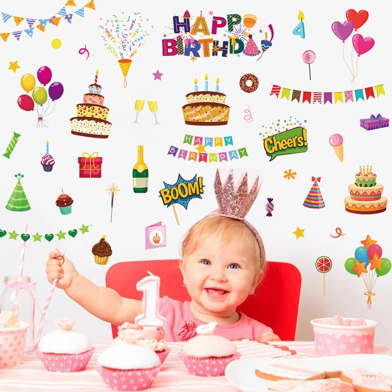 Декоративные наклейки из ПВХ на день рождения самоклеящиеся детские стену