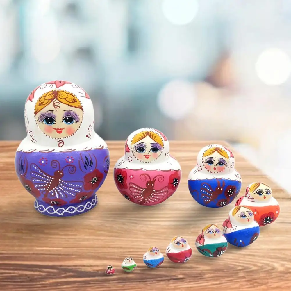 

1 Set Painted Cartoon Girl Face Nesting Dolls Novel Matrioska Toy Funny Handmade