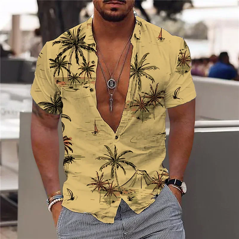 2023 Coconut Tree Shirts For Men 3d Printed Men's Hawaiian Shirt Beach 5xl Short Sleeve Fashion Tops Tee Shirt Men Blouse Camisa