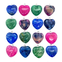 5pcspack heart shaped agate natural semi precious stone pendants 20mm diy for making necklace bracelets earrings blue green