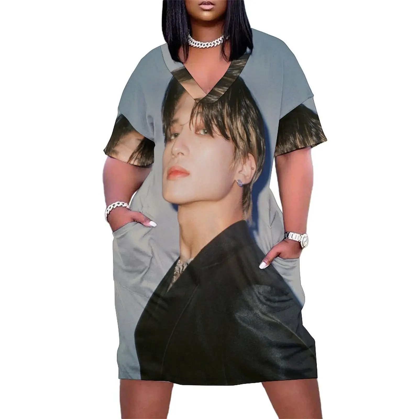 ATEEZ Wooyoung свободное платье с карманами танцевальные платья женское элегантное