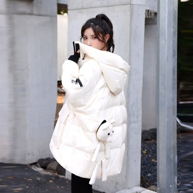 Fashionable Padded Jacket Women New Winter Clothes Loose Korean Version of Solid Color Stand-up Collar Warm Cute Padded Jacket
