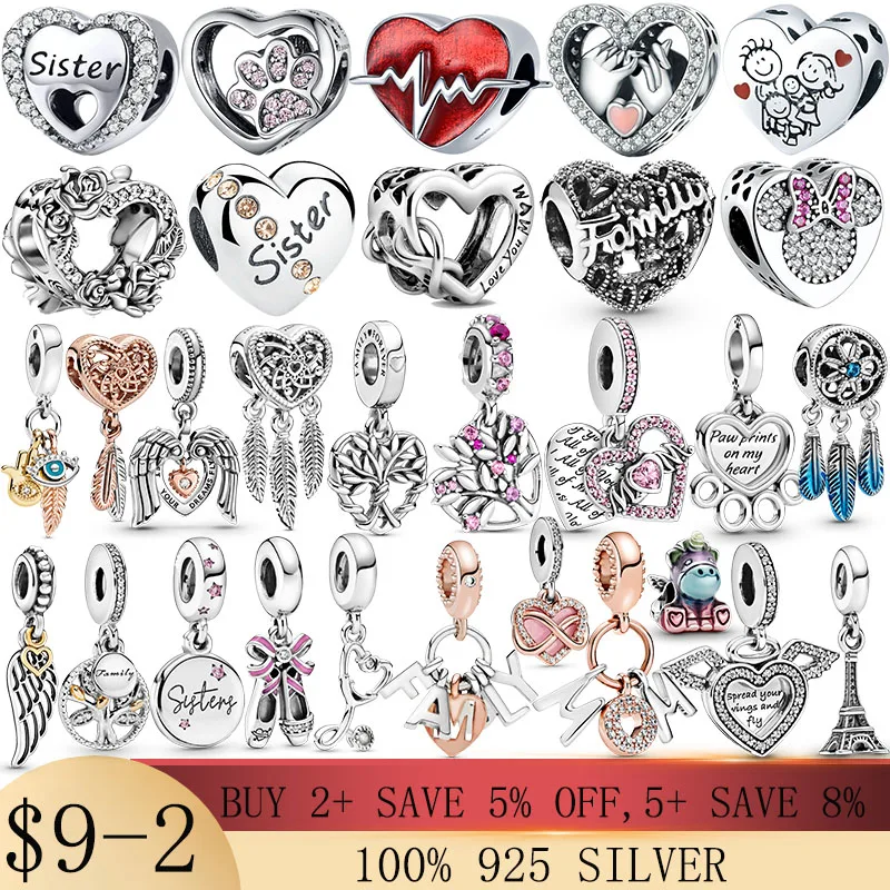 

NEW Original Charms Bracelet Love Family Mother & Daughter Heart Split 925 Sterling Silver Pendant DIY Fine Beads Fit Jewelry