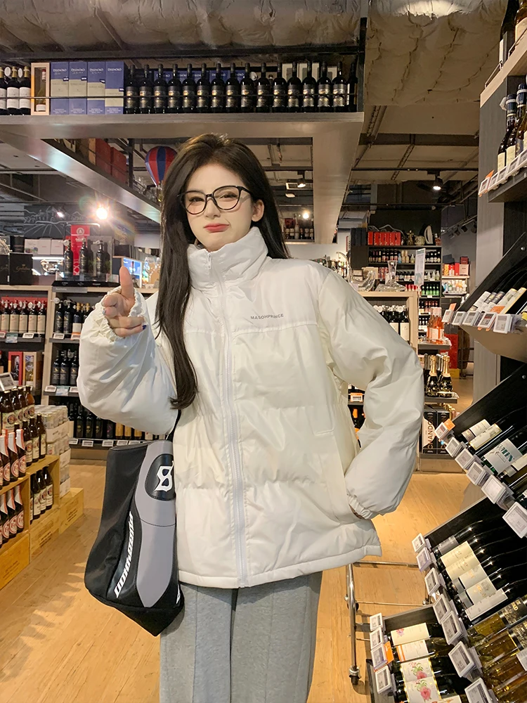 White Lettered Long Sleeved Cotton Padded Jacket Women's Winter Coat 2022 New Design Sense Niche Loose Top