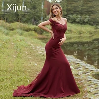 xijun sexy deep v neck backless mermaid prom dresses off the shoulder bodycon pleated lace up applique evening dresses ruffled