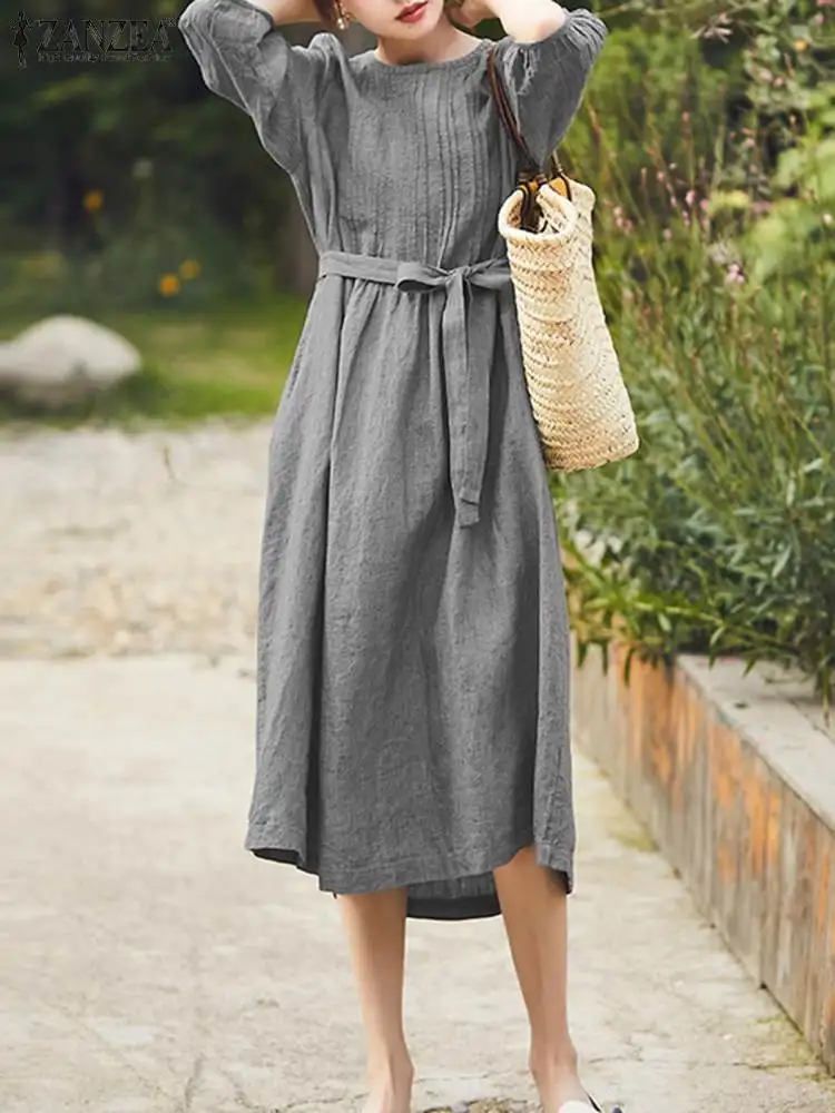 

Женский свободный сарафан с круглым вырезом и рукавом 3/4