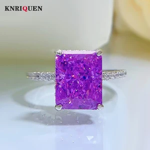 Vintage 100% 925 Sterling Silver 8*10mm Amethyst Rings for Women Charms Gemstone Wedding Engagement Band Party Fine Jewelry Gift