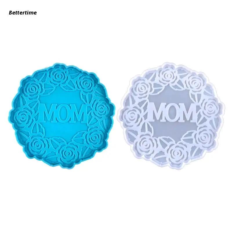 

B36D MOM Mother Wreath Molds Storage Tray Mould Silicone Agate Coaster Molds Glossy Coaster Molds for Making DIY Craft