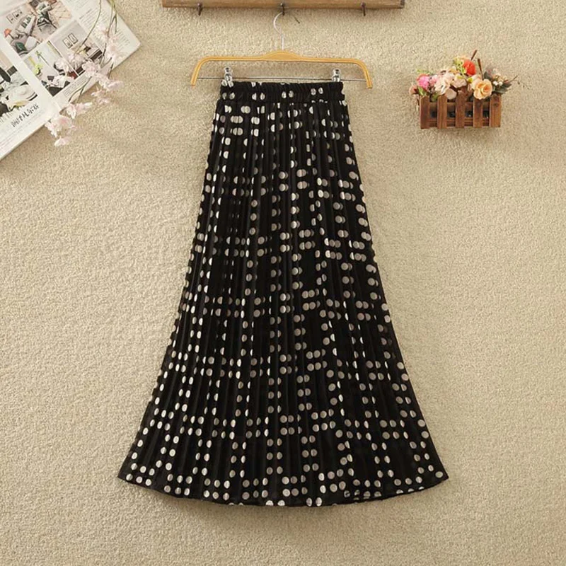 

OHRYIYIE Черная бежевая шифоновая юбка в горошек женская 2023 летняя юбка трапециевидной формы средней длины с высокой талией женская модная пляжная юбка леди