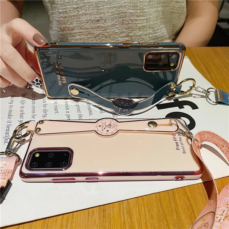 for samsung s22 ultra s9 s10 s20 s21 fe note 20 10 plus 8 9 cover crossbody shoulder strap plating wristband phone holder case free global shipping