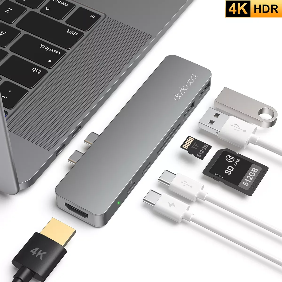 

dodocool USB-C Hub Aluminum Alloy 7-in-1 Multiport Hub Dual USB-C Connectors TF Card Reader USB 3.0 Type-C Ports for MacBook Pro