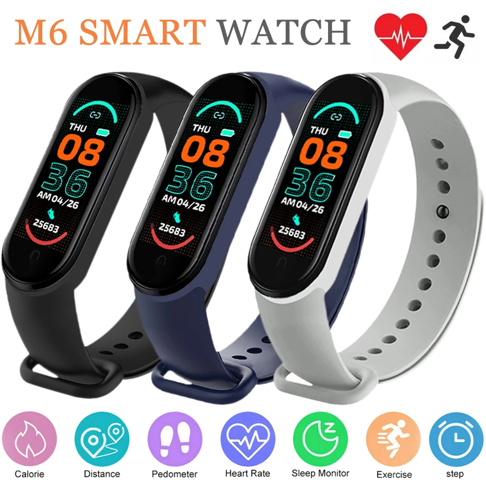 

M6 Smart Watch Women Men Bracelet Heart Rate Monitor Incoming Call Remind Alarm Clock Pedometer Sports Wristband For IOS Android
