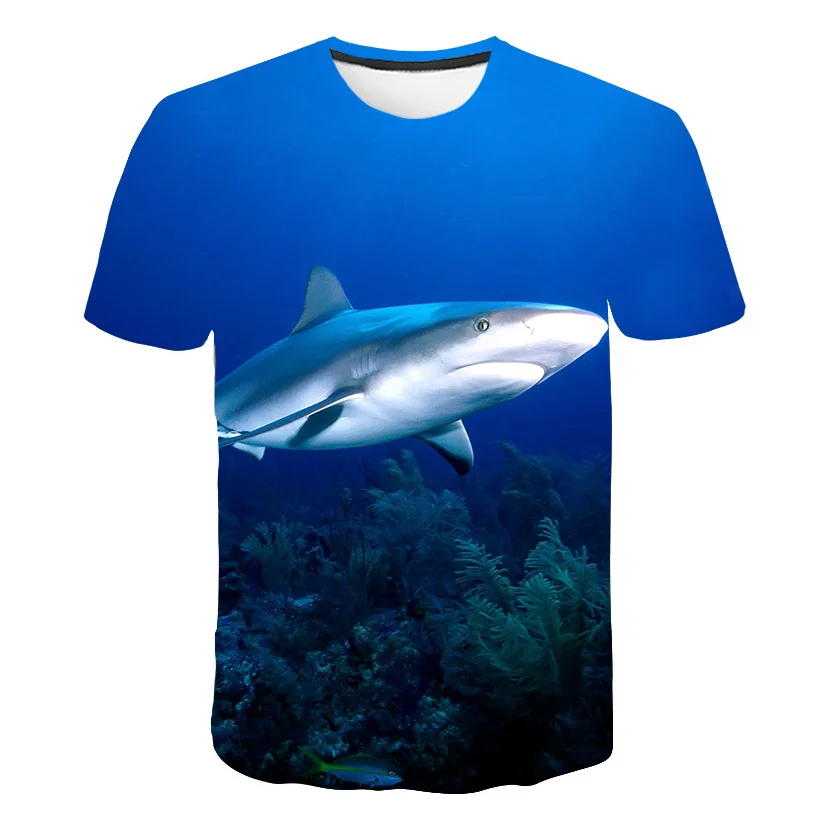 

2022 Summer 3D Fierce Shark T Shirts Blue Sea Fish Men and Women T Shirts Dreamy T Shirts New Design Tees Tops